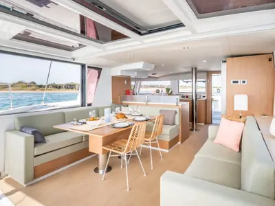 Salon of Zen, a Bali 4.6 catamaran at Cannigione, Italy