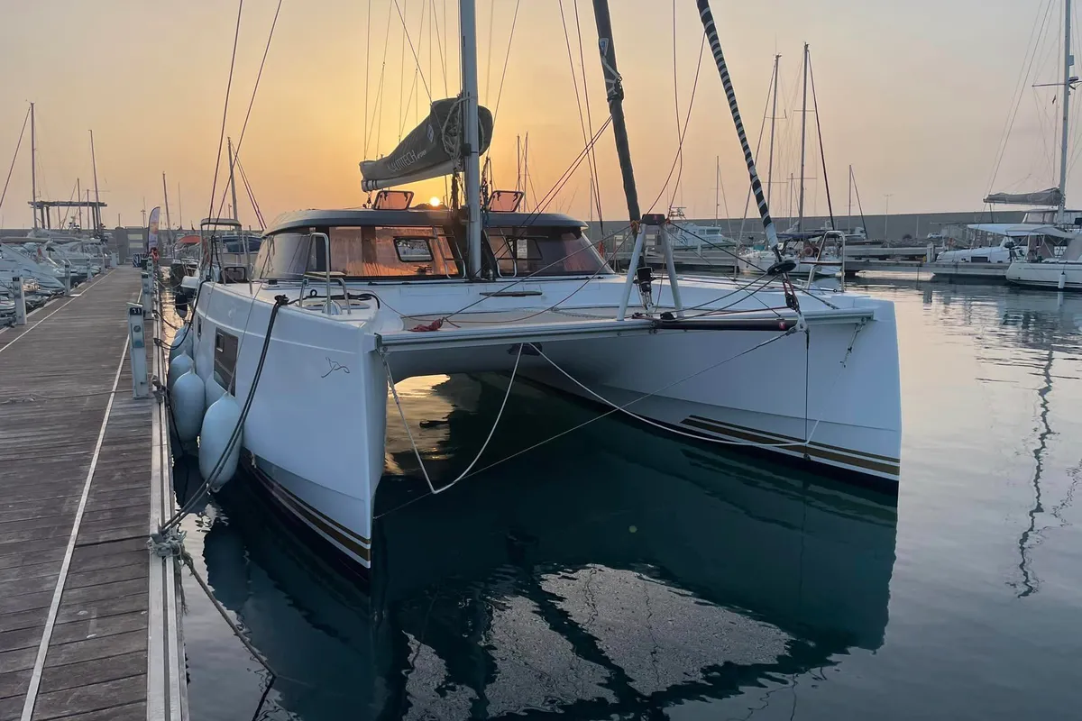 Exterior view of Master Yoda, a Nautitech 40 Open catamaran at Punat, Croatia