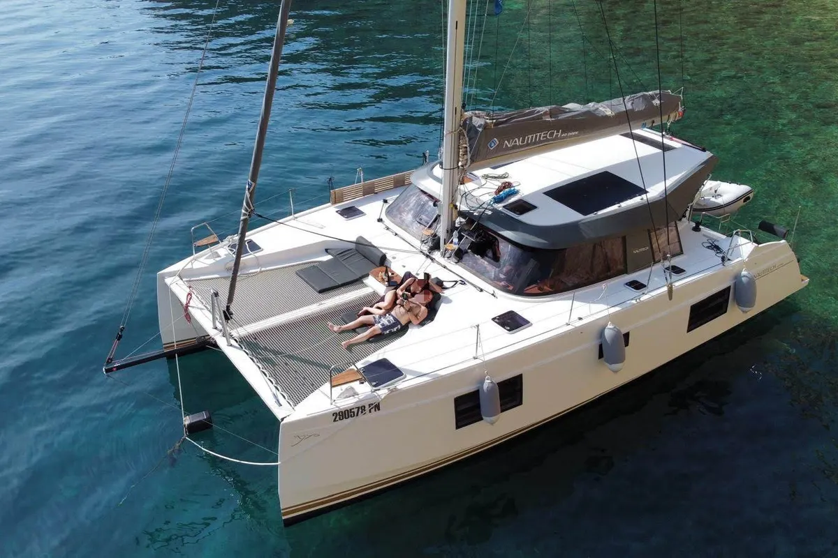 Exterior view of Master Yoda, a Nautitech 40 Open catamaran at Punat, Croatia