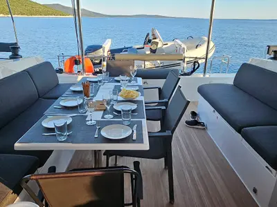 Deck of Master Yoda, a Nautitech 40 Open catamaran at Punat, Croatia
