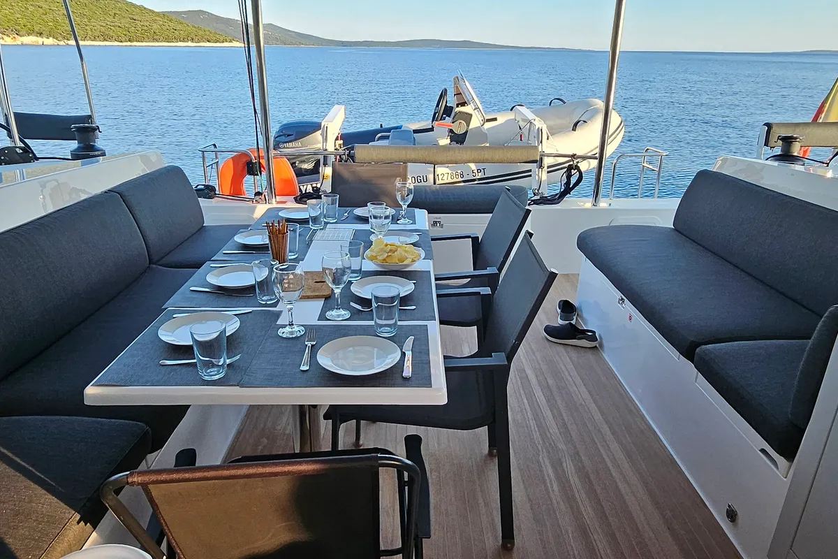 Deck of Master Yoda, a Nautitech 40 Open catamaran at Punat, Croatia
