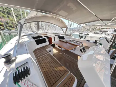 Deck of Lady Zrilla, a Hanse 458 sailboat at Grad Šibenik, Croatia