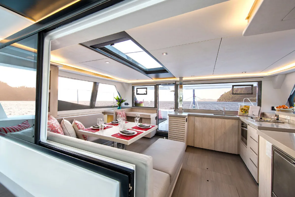 Salon of Moorings 4500L/10 Crewed, a Leopard 45 catamaran at Bois D'Orange, Saint Lucia