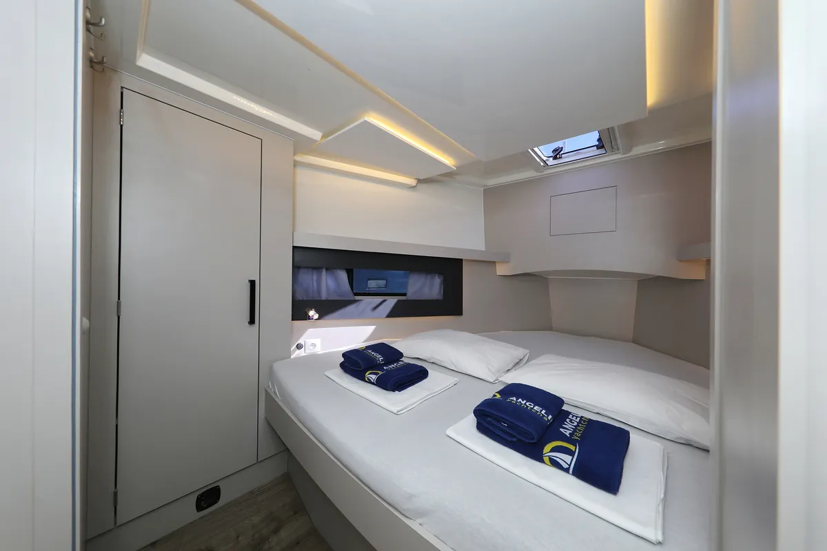 Cabin on Muneca, a Cobra Yachts Futura 40 Grand Horizon motor yacht at Grad Vodice, Croatia
