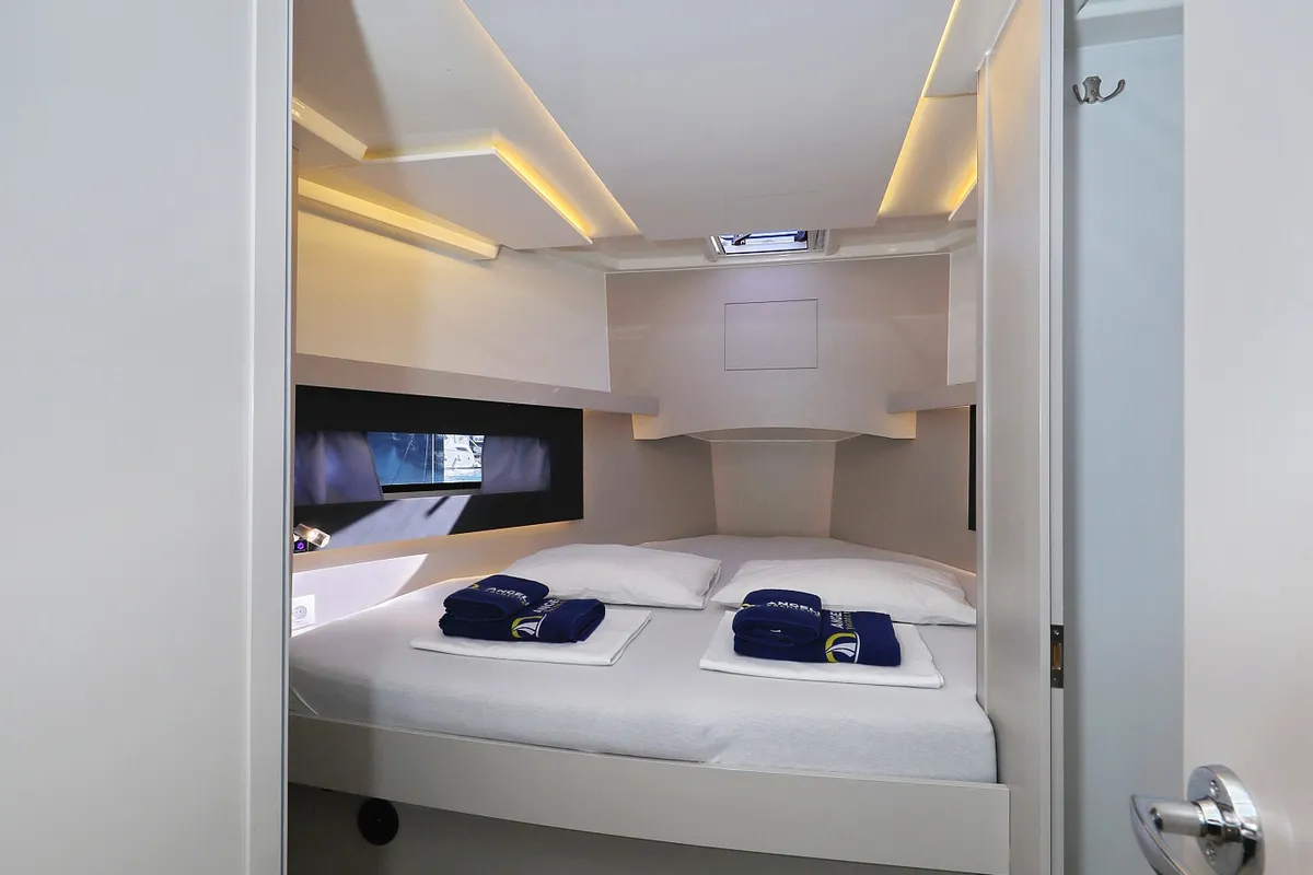 Cabin on Muneca, a Cobra Yachts Futura 40 Grand Horizon motor yacht at Grad Vodice, Croatia