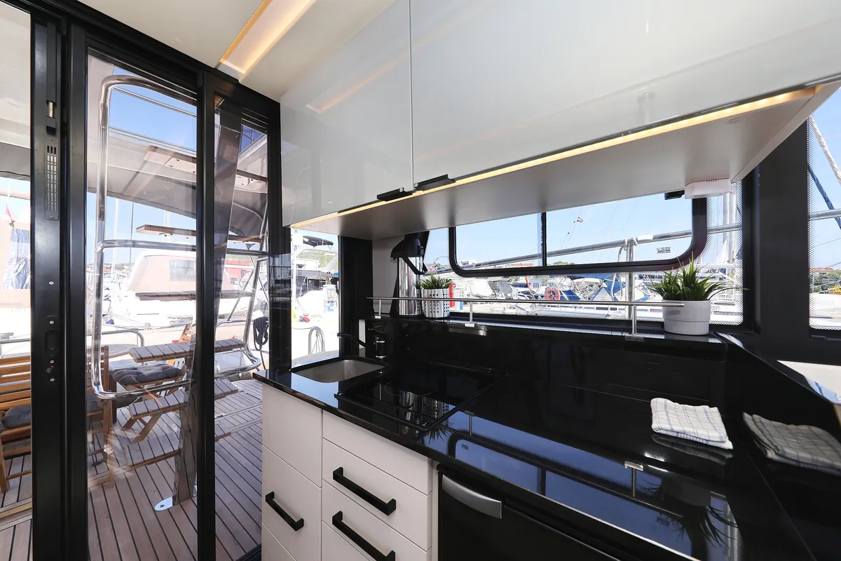 Galley of Muneca, a Cobra Yachts Futura 40 Grand Horizon motor yacht at Grad Vodice, Croatia