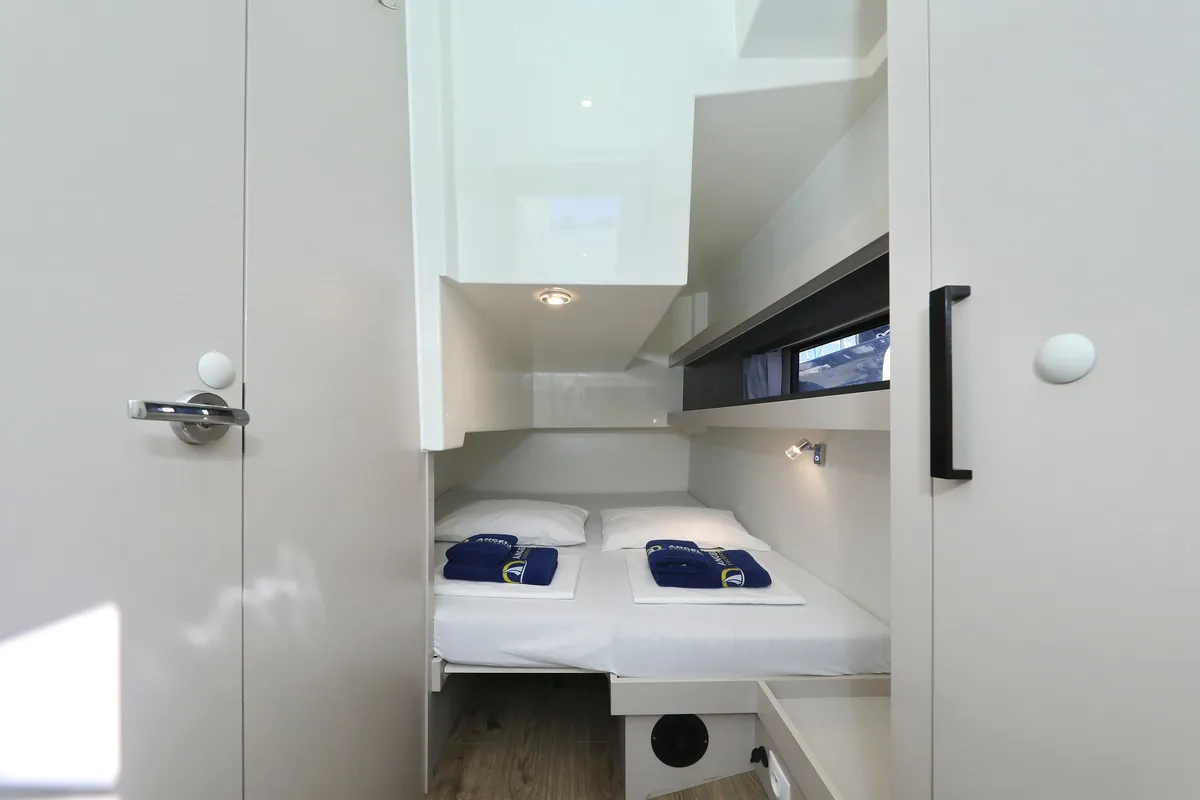 Cabin on Muneca, a Cobra Yachts Futura 40 Grand Horizon motor yacht at Grad Vodice, Croatia