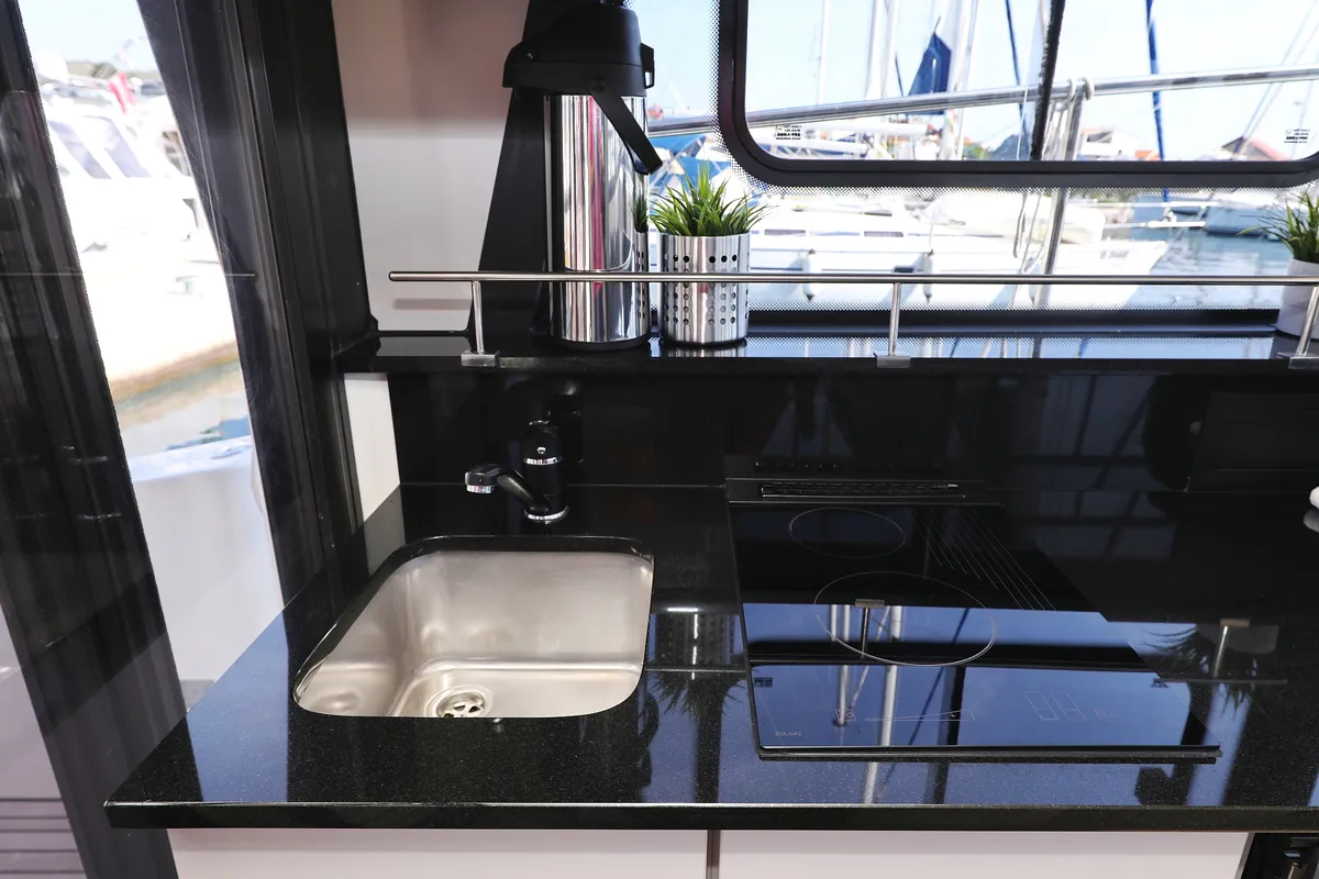 Galley of Muneca, a Cobra Yachts Futura 40 Grand Horizon motor yacht at Grad Vodice, Croatia