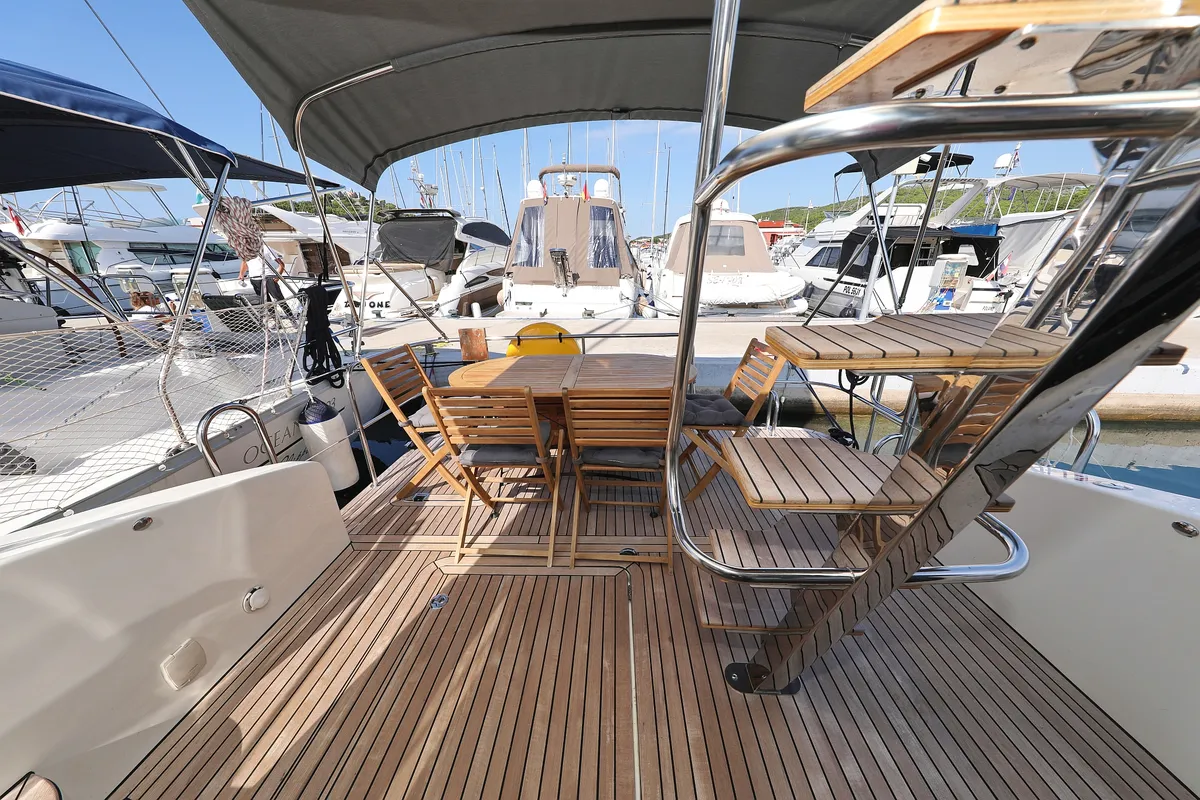 Deck of Muneca, a Cobra Yachts Futura 40 Grand Horizon motor yacht at Grad Vodice, Croatia