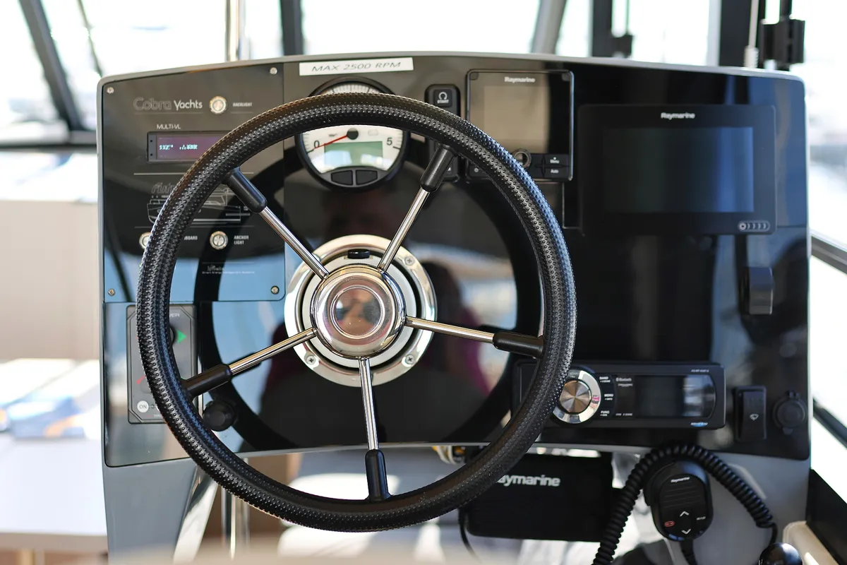 Cockpit of Muneca, a Cobra Yachts Futura 40 Grand Horizon motor yacht at Grad Vodice, Croatia
