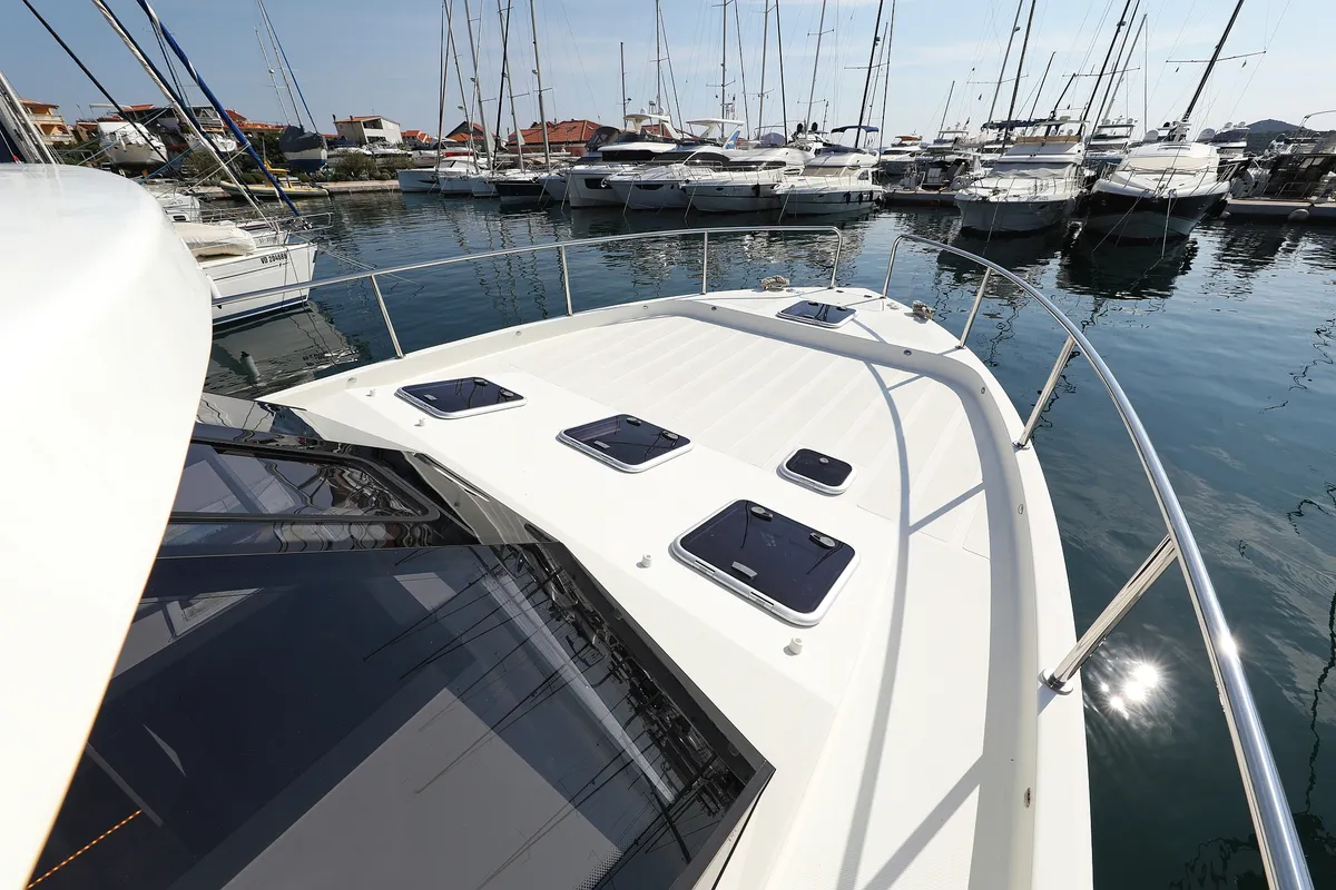 Deck of Muneca, a Cobra Yachts Futura 40 Grand Horizon motor yacht at Grad Vodice, Croatia