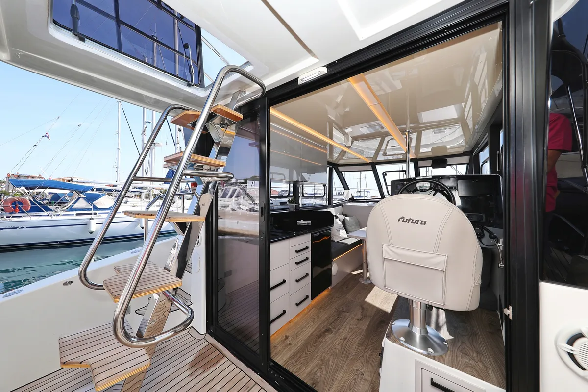 Salon of Muneca, a Cobra Yachts Futura 40 Grand Horizon motor yacht at Grad Vodice, Croatia