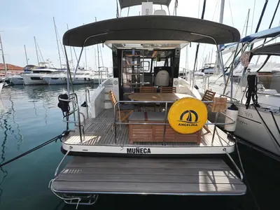 Deck of Muneca, a Cobra Yachts Futura 40 Grand Horizon motor yacht at Grad Vodice, Croatia