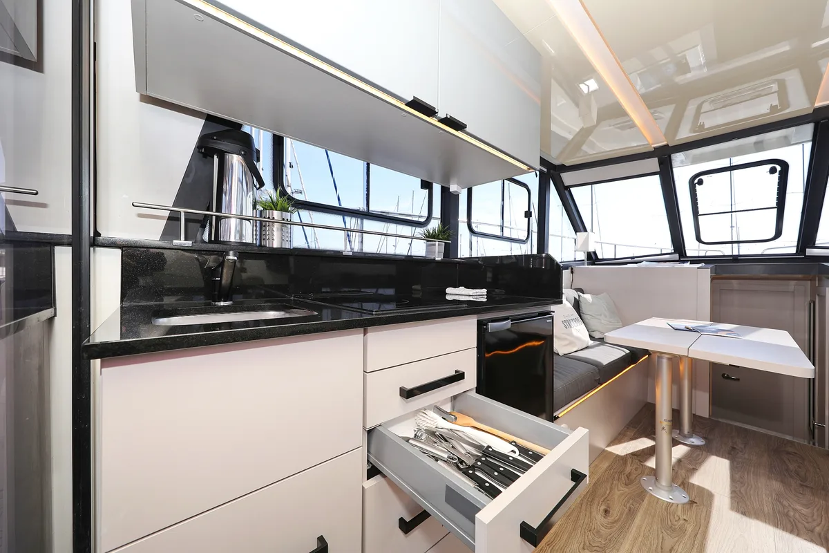 Galley of Muneca, a Cobra Yachts Futura 40 Grand Horizon motor yacht at Grad Vodice, Croatia