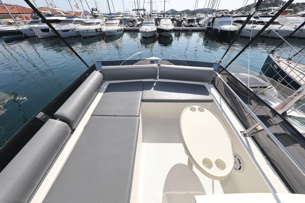 Deck of Muneca, a Cobra Yachts Futura 40 Grand Horizon motor yacht at Grad Vodice, Croatia