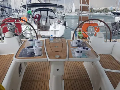 Cockpit of Sifnos 46.1, a Beneteau Oceanis 46 sailboat at Athens, Greece