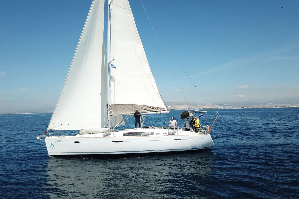 Exterior view of Sifnos 46.1, a Beneteau Oceanis 46 sailboat at Athens, Greece