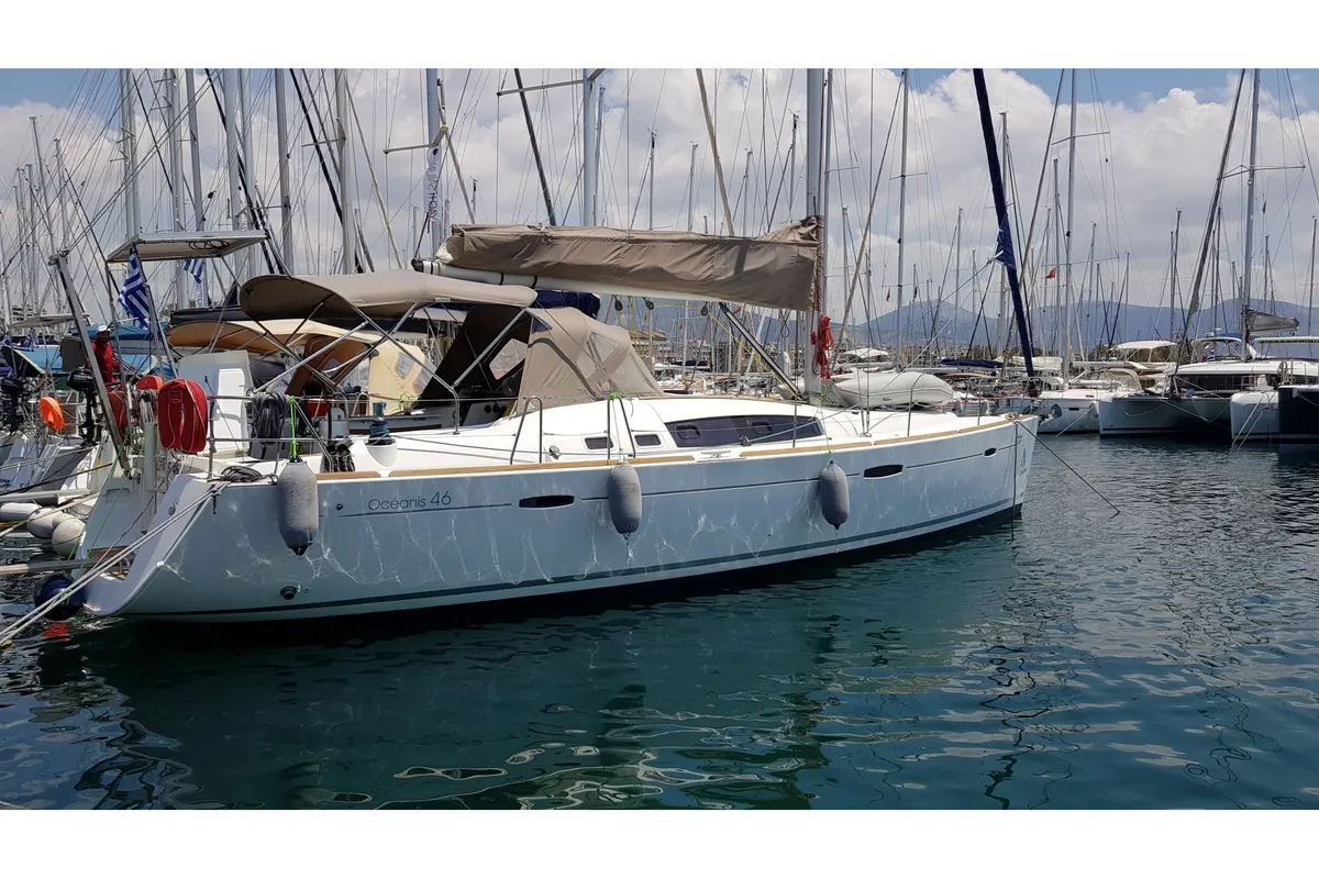Exterior view of Sifnos 46.1, a Beneteau Oceanis 46 sailboat at Athens, Greece
