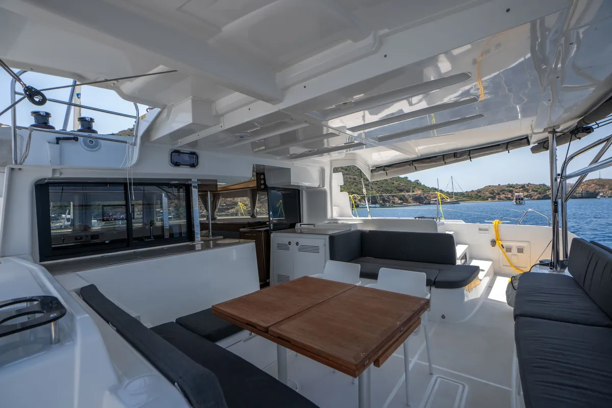 Deck of Dream Life, a Lagoon 46 catamaran at Fethiye, Turkey