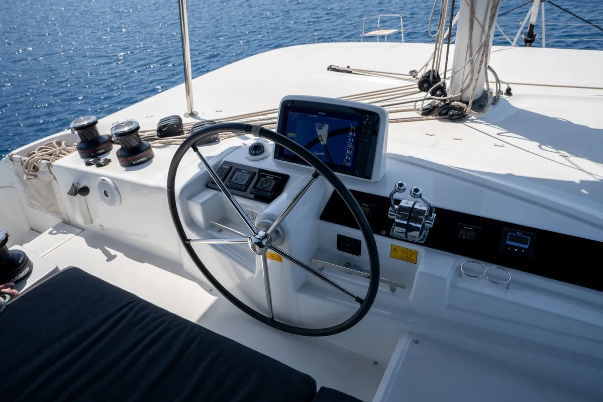 Cockpit of Dream Life, a Lagoon 46 catamaran at Fethiye, Turkey