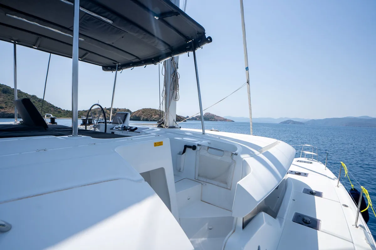 Deck of Dream Life, a Lagoon 46 catamaran at Fethiye, Turkey