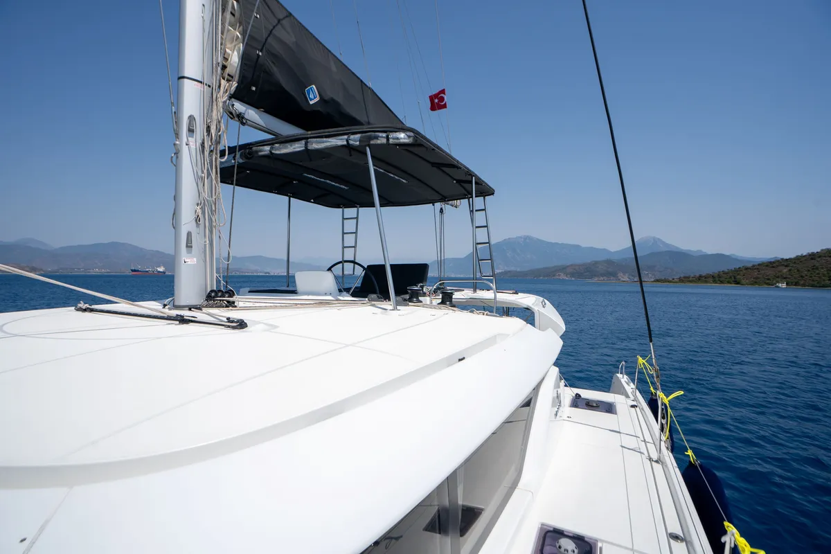 Cockpit of Dream Life, a Lagoon 46 catamaran at Fethiye, Turkey
