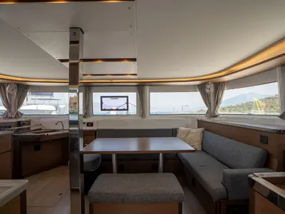 Salon of Dream Life, a Lagoon 46 catamaran at Fethiye, Turkey