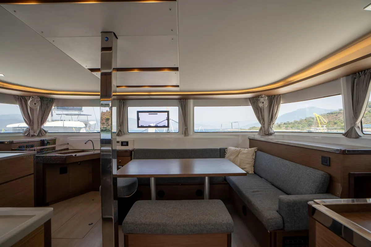 Salon of Dream Life, a Lagoon 46 catamaran at Fethiye, Turkey