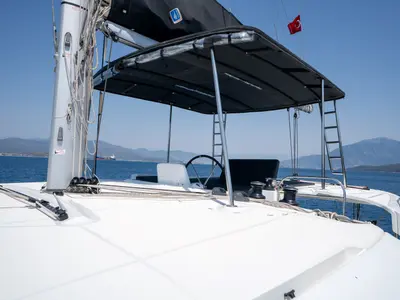 Cockpit of Dream Life, a Lagoon 46 catamaran at Fethiye, Turkey