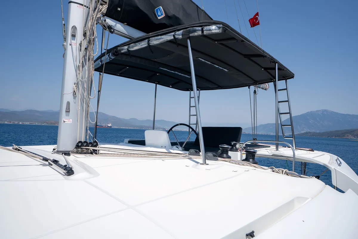 Cockpit of Dream Life, a Lagoon 46 catamaran at Fethiye, Turkey