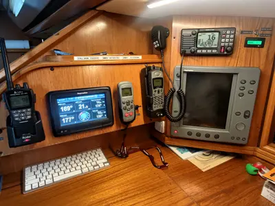 Cockpit of Slow, a Jeanneau Sun Odyssey 52.2 sailboat at Castelló d'Empúries, Spain