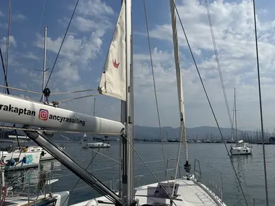 Deck of Enki, a Dufour 430 sailboat at Fethiye, Turkey