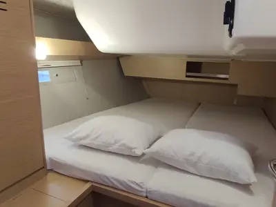 Cabin on Enki, a Dufour 430 sailboat at Fethiye, Turkey