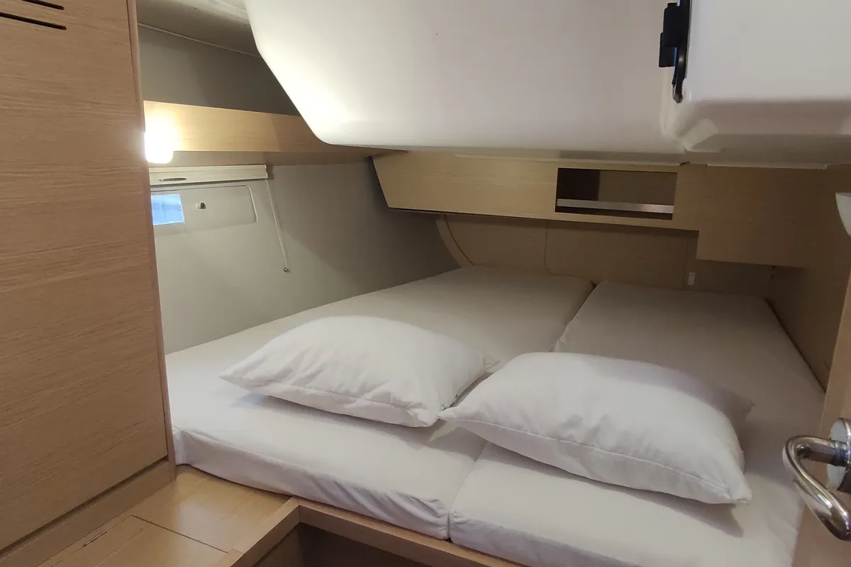 Cabin on Enki, a Dufour 430 sailboat at Fethiye, Turkey