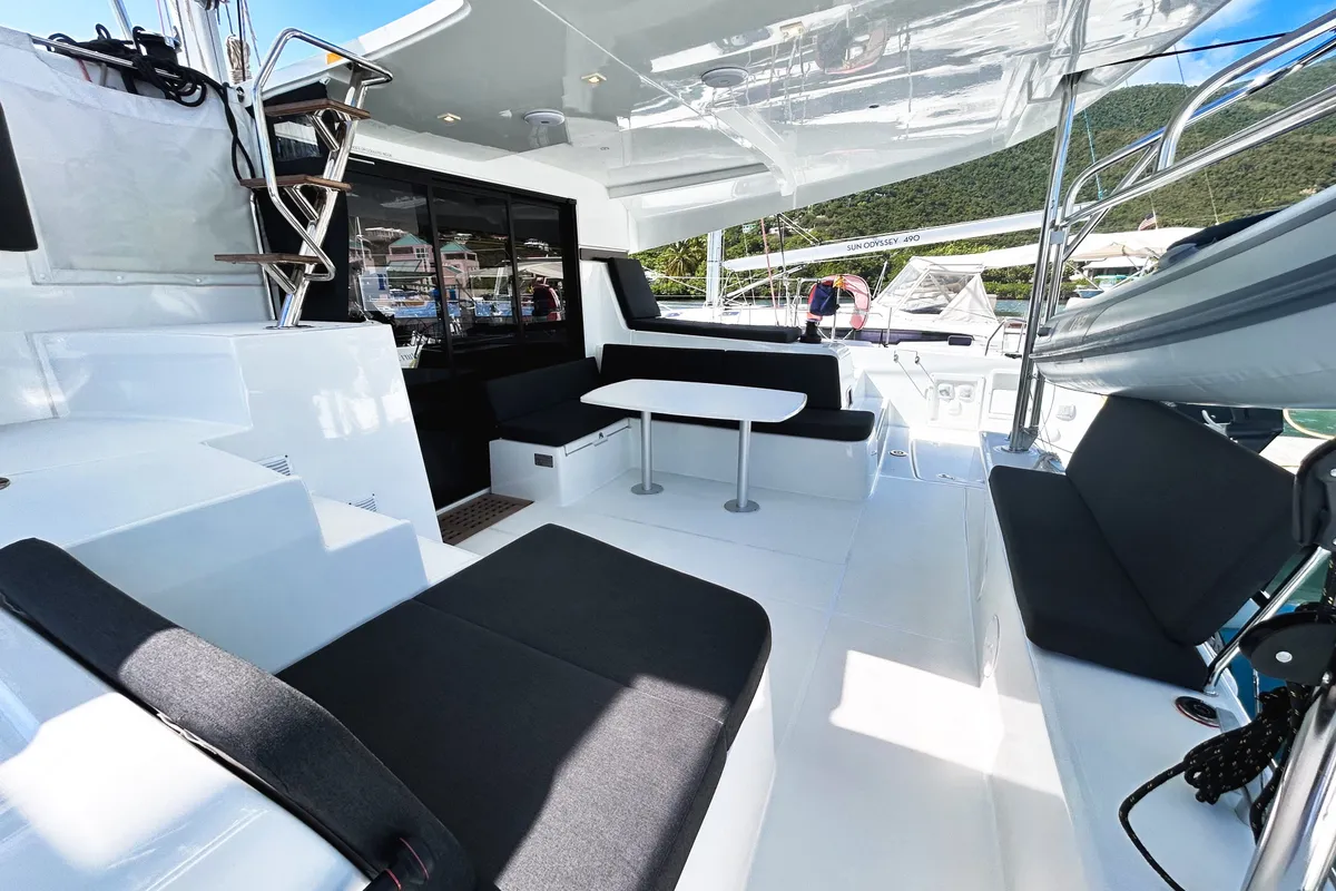 Deck of Wanderlust, a Lagoon 42 OW catamaran at Road Town, British Virgin Islands