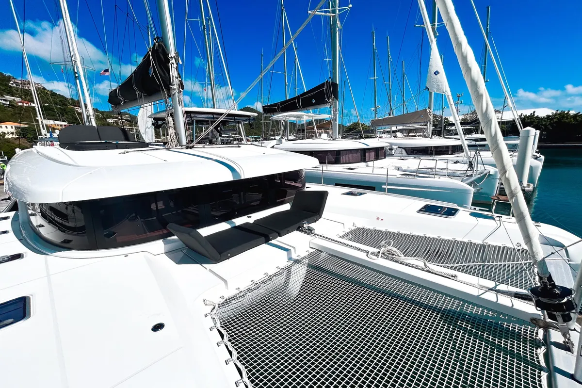 Deck of Wanderlust, a Lagoon 42 OW catamaran at Road Town, British Virgin Islands