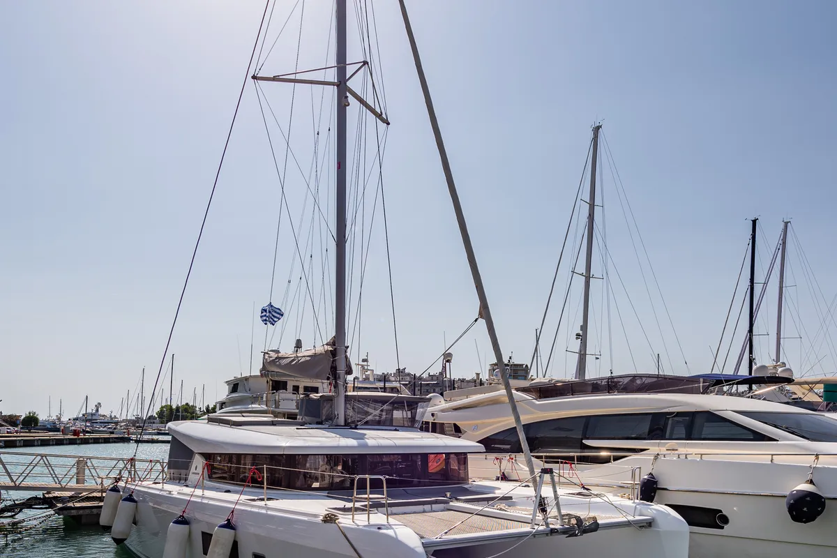 Exterior view of Idal, a Lagoon 42 catamaran at Municipal Unit of Lefkada, Greece
