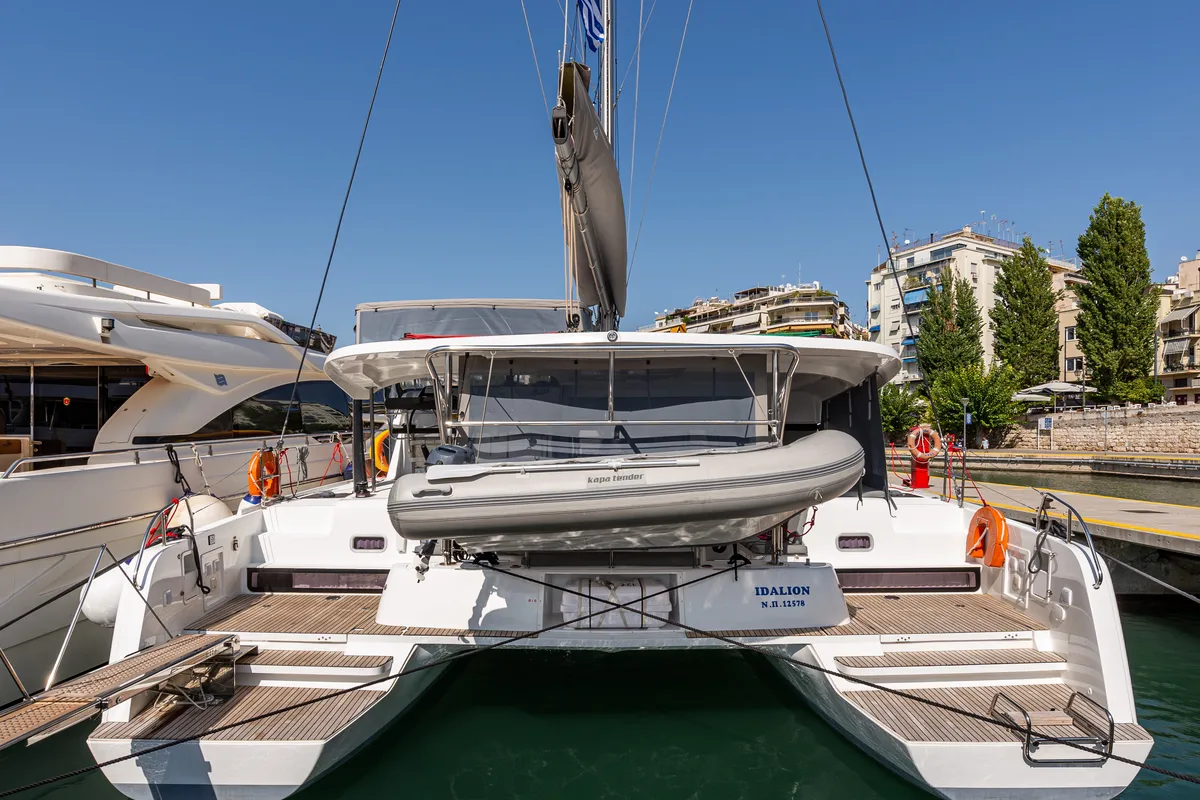 Exterior view of Idal, a Lagoon 42 catamaran at Municipal Unit of Lefkada, Greece