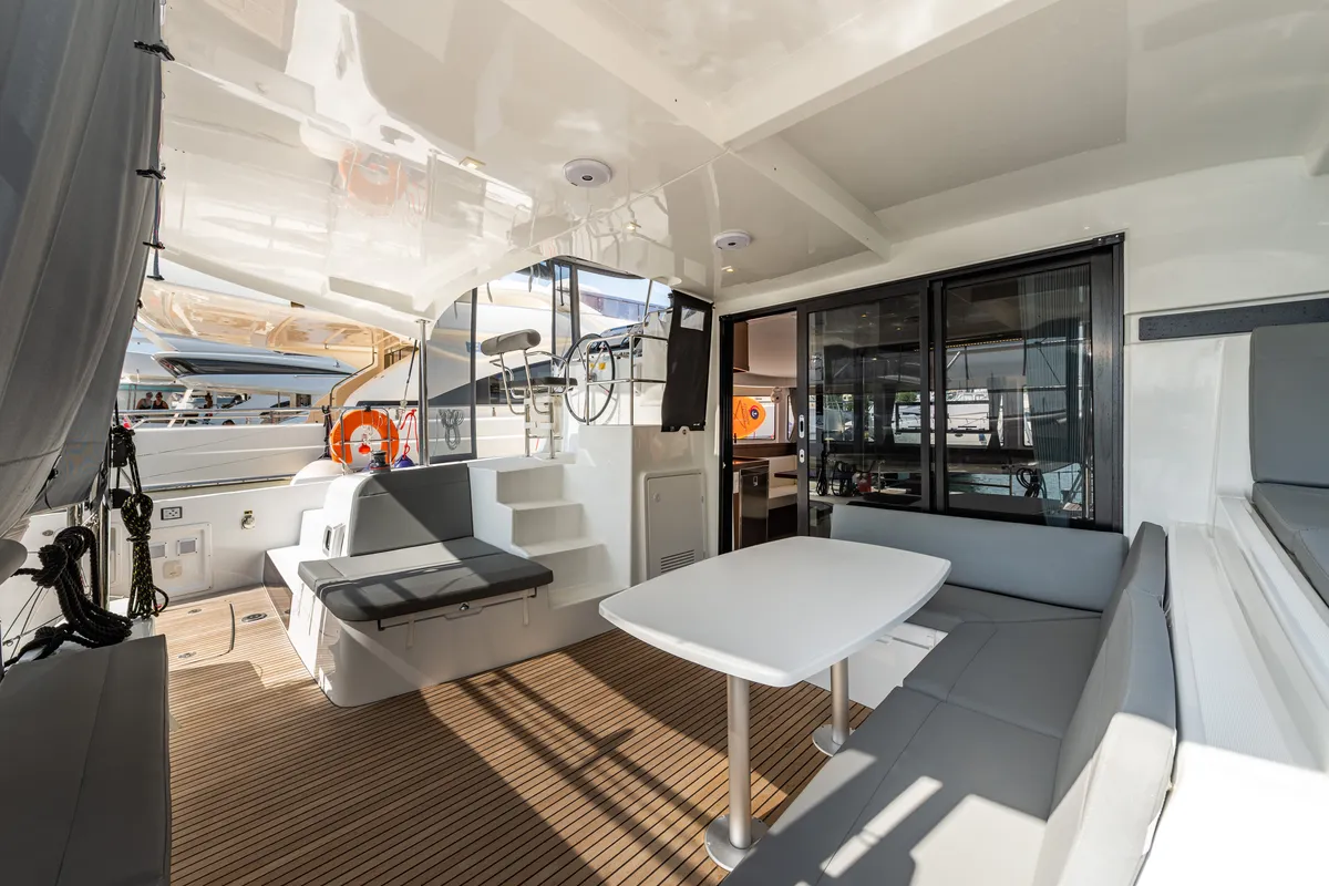 Deck of Idal, a Lagoon 42 catamaran at Municipal Unit of Lefkada, Greece