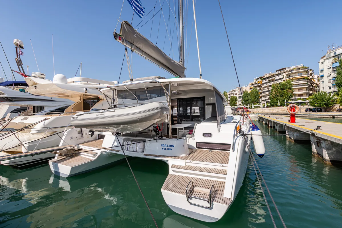 Exterior view of Idal, a Lagoon 42 catamaran at Municipal Unit of Lefkada, Greece