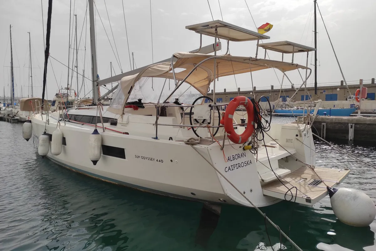 Alboran Caipiroska (Radazul), a Jeanneau Sun Odyssey 440 sailboat at El Rosario, Spain