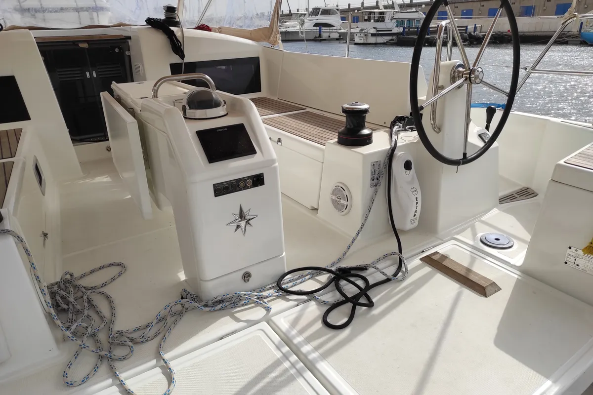 Alboran Caipiroska (Radazul), a Jeanneau Sun Odyssey 440 sailboat at El Rosario, Spain