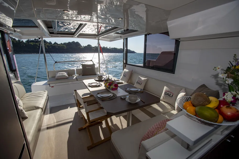 Deck of Day Dream, a Bali Catspace catamaran at Grad Pula, Croatia