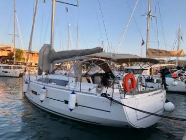 Exterior view of Rose De Mer, a Dufour 412 GL sailboat at Toulon, France