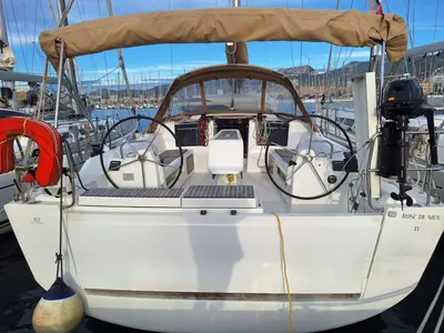 Deck of Rose De Mer, a Dufour 412 GL sailboat at Toulon, France