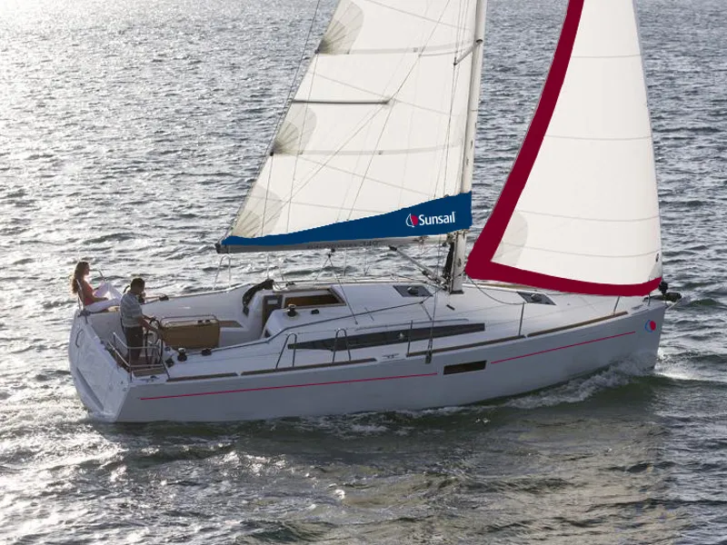 Exterior view of Sunsail 34- 2/1 Classic, a Jeanneau Sun Odyssey 349 sailboat at Municipal Unit of Lefkada, Greece