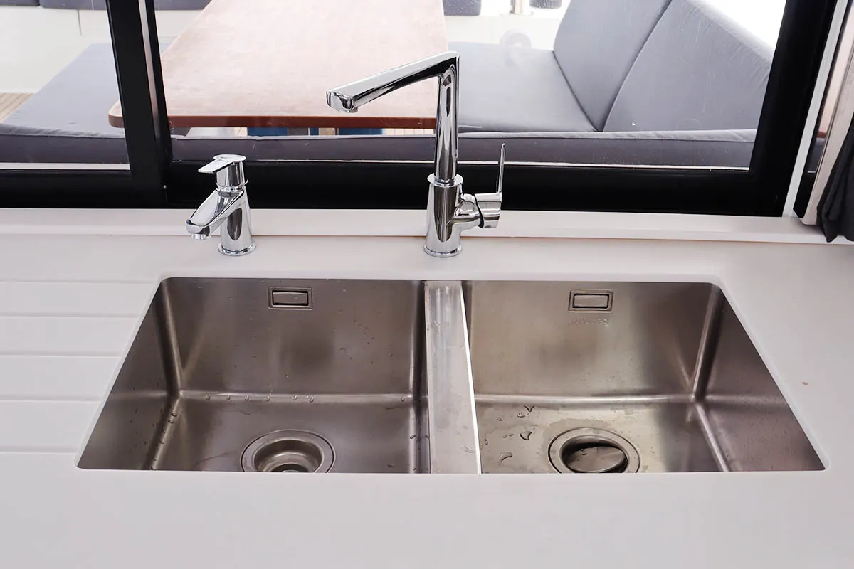 Galley of Instigator, a Fountaine Pajot Tanna 47 catamaran at Road Town, British Virgin Islands