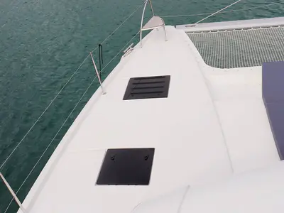 Deck of Instigator, a Fountaine Pajot Tanna 47 catamaran at Road Town, British Virgin Islands