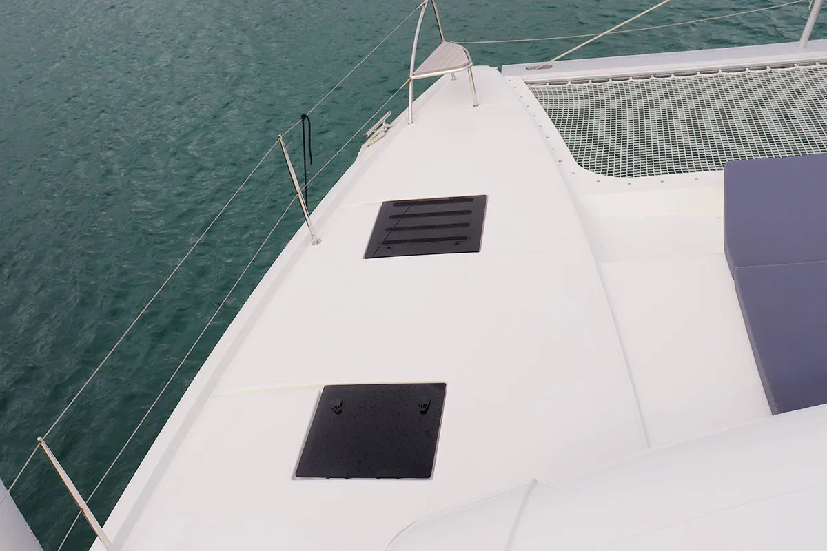 Deck of Instigator, a Fountaine Pajot Tanna 47 catamaran at Road Town, British Virgin Islands
