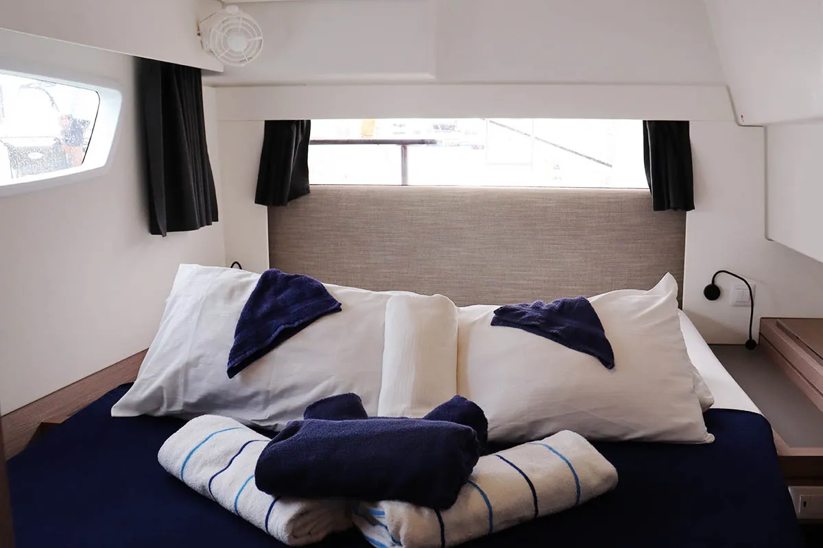 Cabin on Instigator, a Fountaine Pajot Tanna 47 catamaran at Road Town, British Virgin Islands